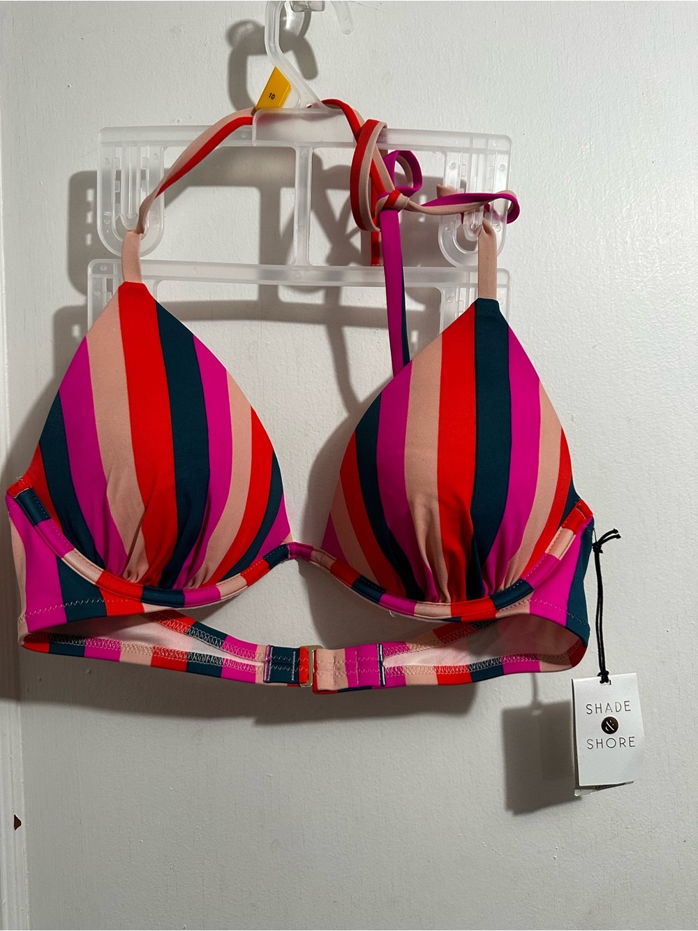 Shade & Shore Hot Pink Red Navy Multicolor Striped Push-Up Bikini Top